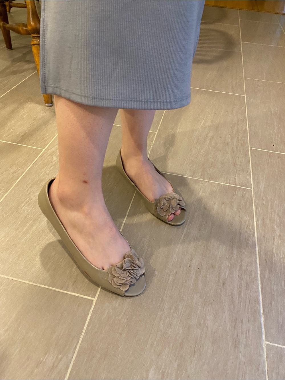 Kenneth Cole Reaction Taupe Floral Peep-Toe Flats